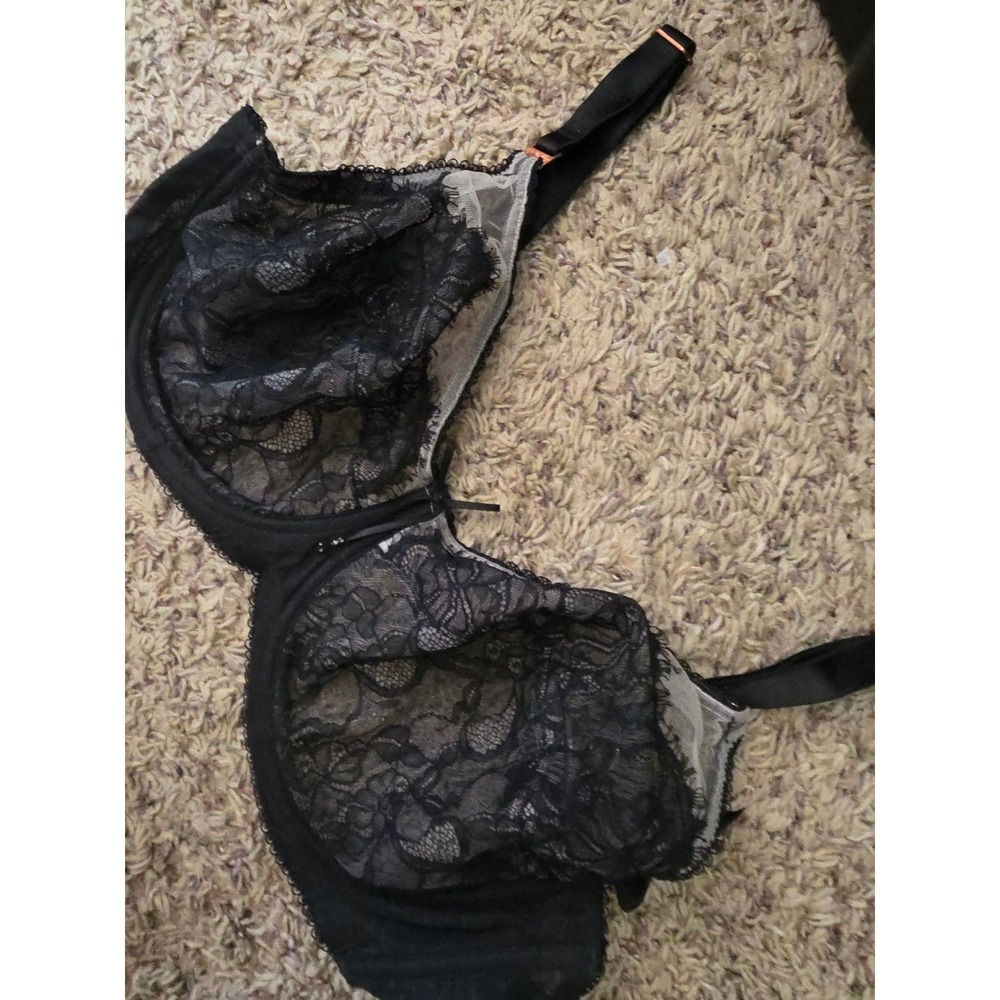 Smart & Sexy Black Lace Underwire Full Coverage Bra 40DD Rose Gold Hardware